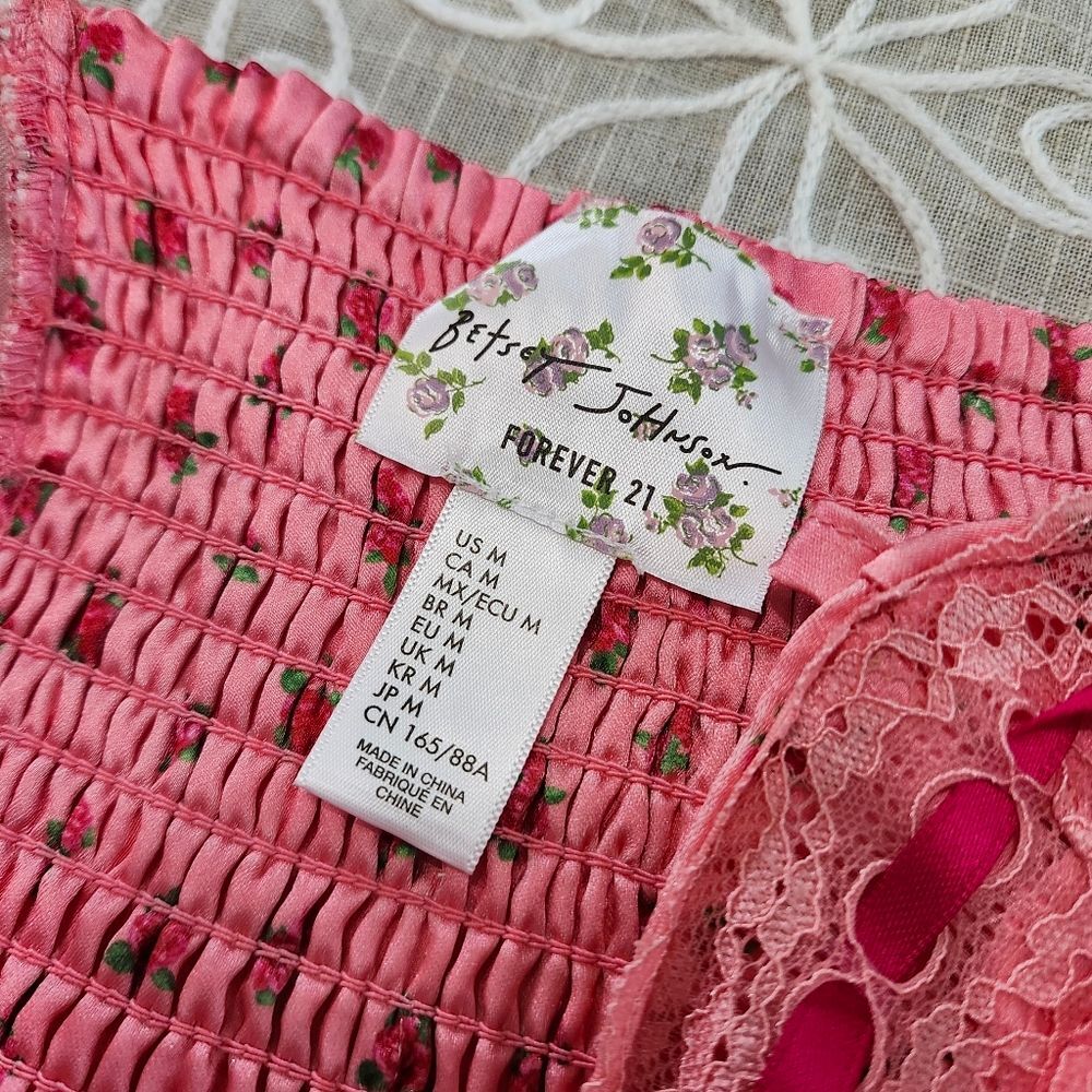 Betsey Johnson for Forever 21 Collab Pink Floral Satin Slip Dress Size M - Picture 7 of 11